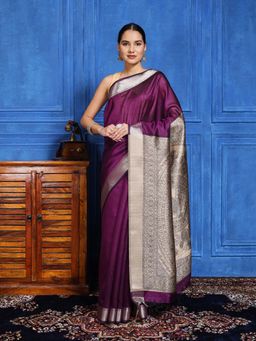 MEENA BAZAAR - Woven Purple Art Silk Saree with Unstitched Blouse