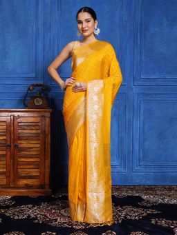 MEENA BAZAAR - Woven Mustard Crepe Saree with Unstitched Blouse