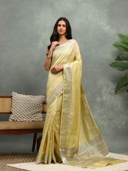MEENA BAZAAR - Woven Beige Art Silk Saree with Unstitched Blouse