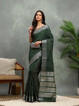 MEENA BAZAAR - Woven Green Art Silk Saree with Unstitched Blouse