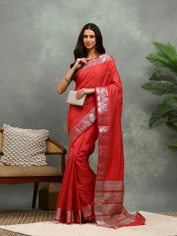 MEENA BAZAAR - Woven Red Art Silk Saree with Unstitched Blouse