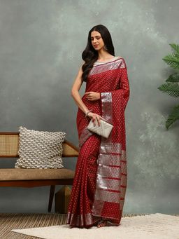 MEENA BAZAAR - Woven Maroon Art Silk Saree with Unstitched Blouse