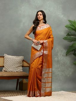 MEENA BAZAAR - Woven Mustard Art Silk Saree with Unstitched Blouse