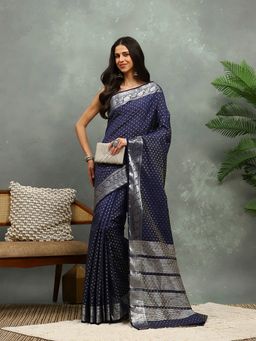 MEENA BAZAAR - Woven Blue Art Silk Saree with Unstitched Blouse