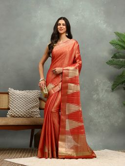 MEENA BAZAAR - Woven Red Art Silk Saree with Unstitched Blouse