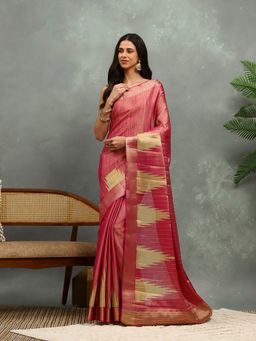 MEENA BAZAAR - Woven Pink Art Silk Saree with Unstitched Blouse