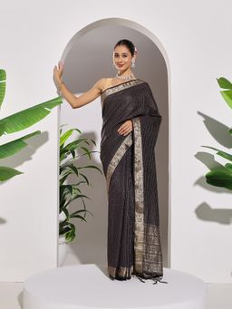 MEENA BAZAAR - Zari Woven Black Art Silk Saree with Unstitched Blouse