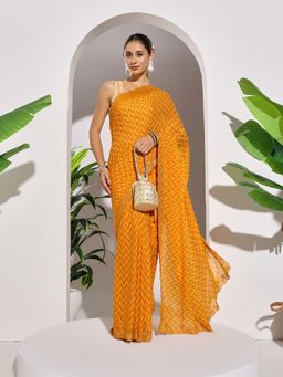 MEENA BAZAAR - Embroidered Mustard Georgette Saree with Unstitched Blouse