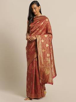 Suha - Women Designer Weaving Work Maroon Saree with Unstitched Blouse