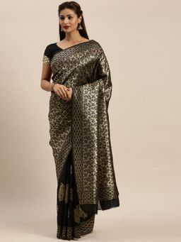 Suha - Women Designer Weaving Work Black Saree with Unstitched Blouse