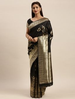 Suha - Women Designer Weaving Work Black Saree with Unstitched Blouse