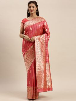 Suha - Women Designer Weaving Work Peach Saree with Unstitched Blouse