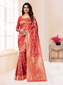 Suha - Women Designer Weaving Work Red & Gold Saree with Unstitched Blouse