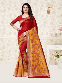 Suha - Women Designer Weaving Work Red & Gold Saree with Unstitched Blouse