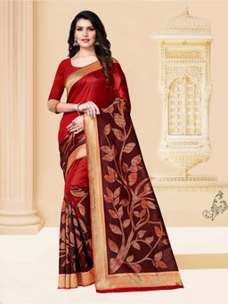 Suha - Women Designer Weaving Work Maroon Saree with Unstitched Blouse
