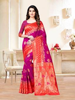 Suha - Women Designer Weaving Work Purple Saree with Unstitched Blouse