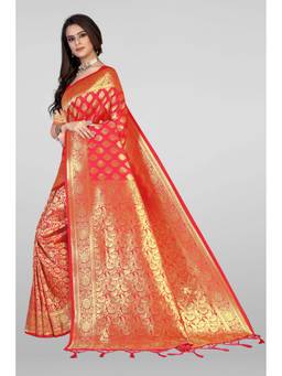 Suha - Red Weaving Work Banarasi Silk Saree with Unstitched Blouse