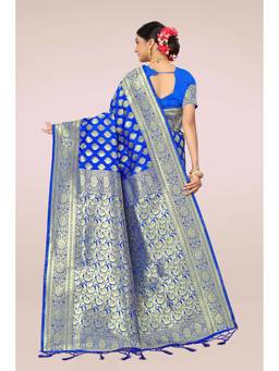 Suha - Royal Blue Weaving Work Banarasi Silk Saree with Unstitched Blouse