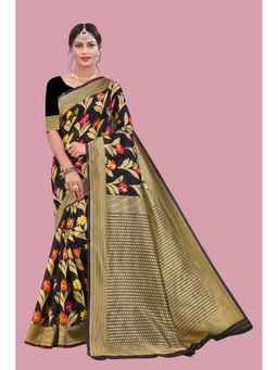 Suha - Women Black Weaving Work Cotton Saree with Unstitched Blouse
