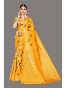 Suha - Women Yellow Weaving Work Cotton Saree with Unstitched Blouse