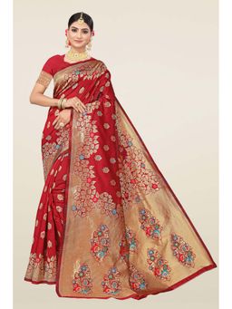Suha - Maroon Weaving Work Banarasi Silk Saree with Unstitched Blouse