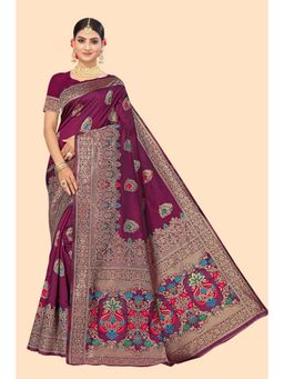 Suha - Purple Weaving Work Banarasi Silk Saree with Unstitched Blouse