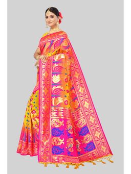 Suha - Women Yellow Weaving Work Banarasi Silk Saree with Unstitched Blouse