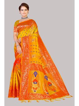 Suha - Orange Weaving Work Banarasi Silk Saree with Unstitched Blouse