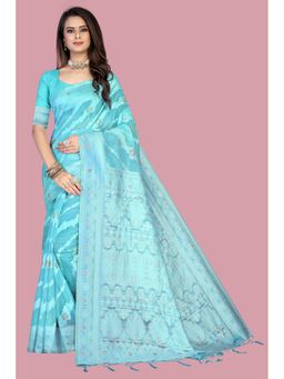 Suha - Women Sky Blue Weaving Work Cotton Saree with Unstitched Blouse