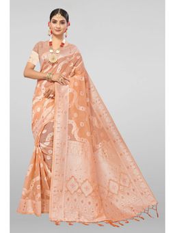 Suha - Light Peach Weaving Work Cotton Saree with Unstitched Blouse