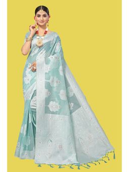 Suha - Light Blue Weaving Work Cotton Saree with Unstitched Blouse