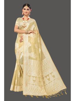 Suha - Light Beige Weaving Work Cotton Saree with Unstitched Blouse