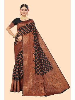 Suha - Black Weaving Work Banarasi Silk Saree with Unstitched Blouse