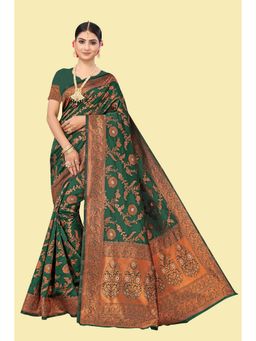 Suha - Mahendi Green Weaving Work Banarasi Silk Saree with Unstitched Blouse