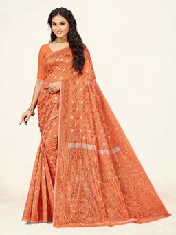 Suha - Peach Weaving Work Cotton Saree with Unstitched Blouse