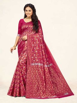 Suha - Pink Weaving Work Cotton Saree with Unstitched Blouse