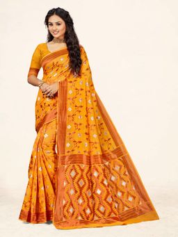 Suha - Yellow Weaving Work Cotton Saree with Unstitched Blouse
