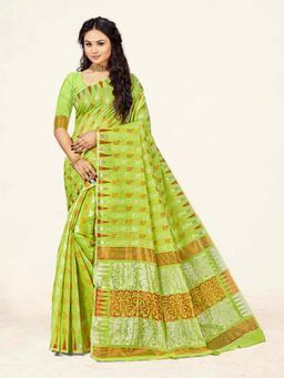 Suha - Lime Green Weaving Work Cotton Saree with Unstitched Blouse