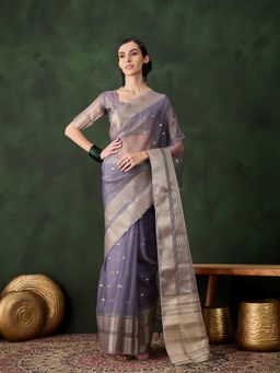 Suha - Women Lavender Khadi Organza Fabric Weaving Work Saree with Unstitched Blouse