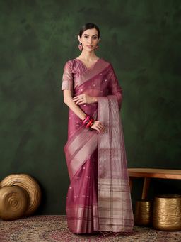 Suha - Women Magenta Khadi Organza Fabric Weaving Work Saree with Unstitched Blouse
