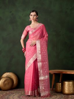 Suha - Women Pink Khadi Organza Fabric Weaving Work Saree with Unstitched Blouse