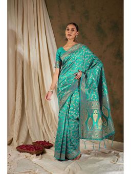 Suha - Elegant Sea Green Banarasi Silk Saree with Unstitched Blouse
