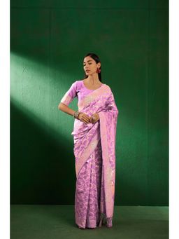 Suha - Sophisticated Lavender Banarasi Silk Saree with Unstitched Blouse