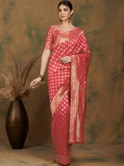 Suha - Peach Kanjivaram Silk Saree with Unstitched Blouse