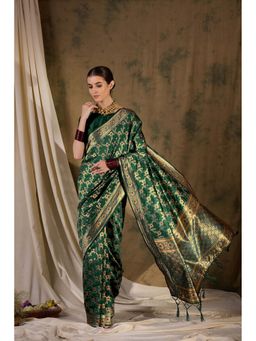 Suha - Women Green Banarasi Silk Saree with Unstitched Blouse
