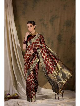 Suha - Women Maroon Banarasi Silk Saree with Unstitched Blouse