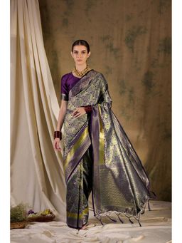 Suha - Purple Banarasi Silk Saree with Unstitched Blouse