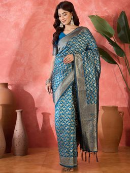 Suha - Petrol Blue Banarasi Silk Saree with Unstitched Blouse