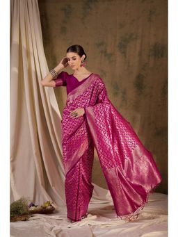 Suha - Pink Banarasi Silk Saree with Unstitched Blouse