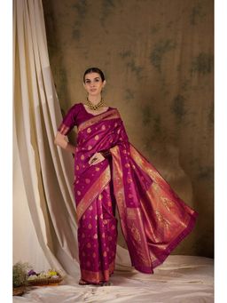 Suha - Magenta Banarasi Silk Saree with Unstitched Blouse